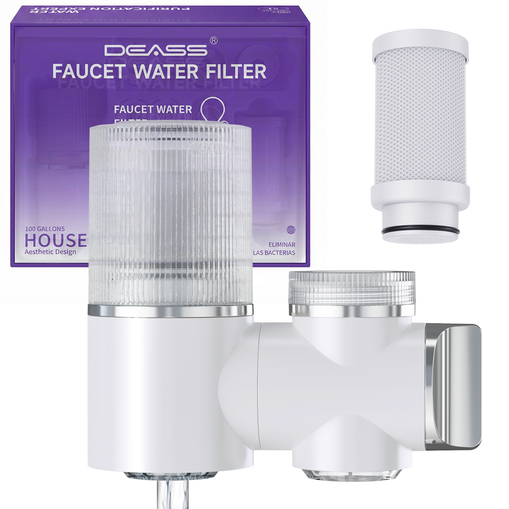 DEASS Faucet Mount Water Filter System，Rapid Flow，Reduces Chlorine，Lead-Reducing for Sink Faucet,Easy Install，100 Gallon Multi-Use Tap Water Filter for Kitchens, Bathrooms & Small Spaces