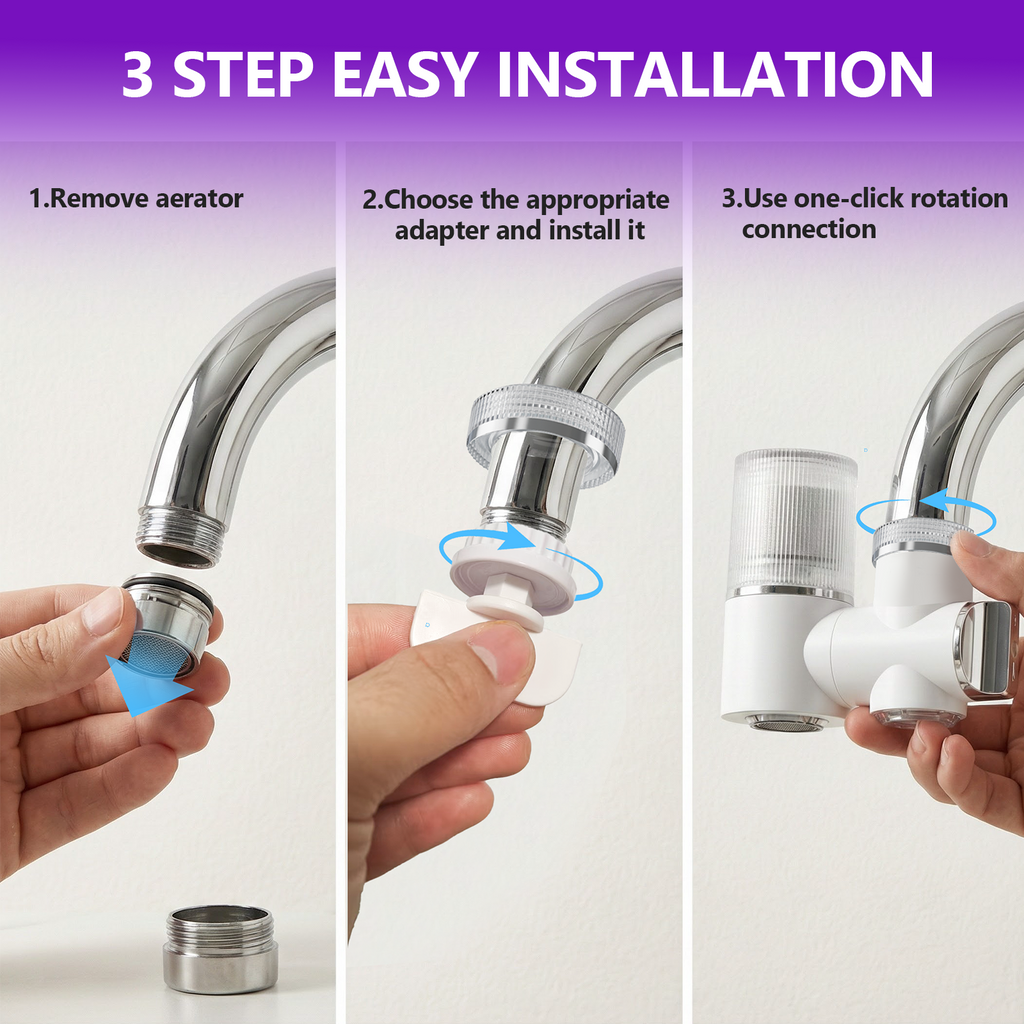 DEASS Faucet Mount Water Filter System，Rapid Flow，Reduces Chlorine，Lead-Reducing for Sink Faucet,Easy Install，100 Gallon Multi-Use Tap Water Filter for Kitchens, Bathrooms & Small Spaces